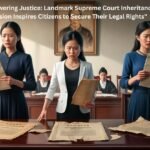 "Illustration of a determined citizen standing empowered by the landmark Supreme Court inheritance decision, symbolizing the fight for legal rights and justice.