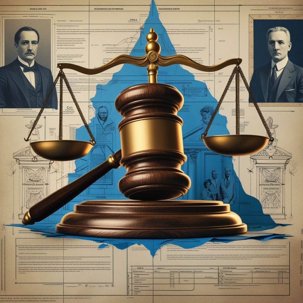 "Gavel and scales of justice overlaying inheritance documents, symbolizing a landmark judicial decision in an inheritance dispute."