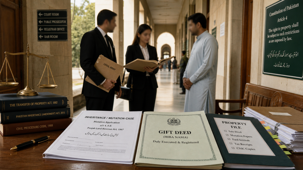 gift deed in Pakistan case background with courtroom and lawyers