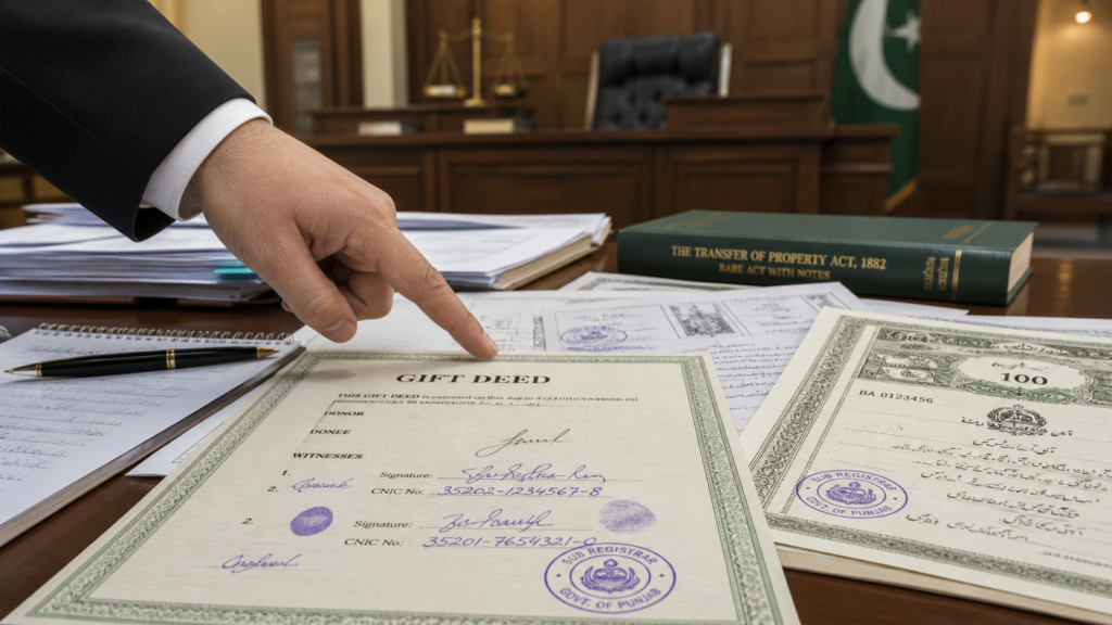 gift deed in Pakistan evidence documents and courtroom visual