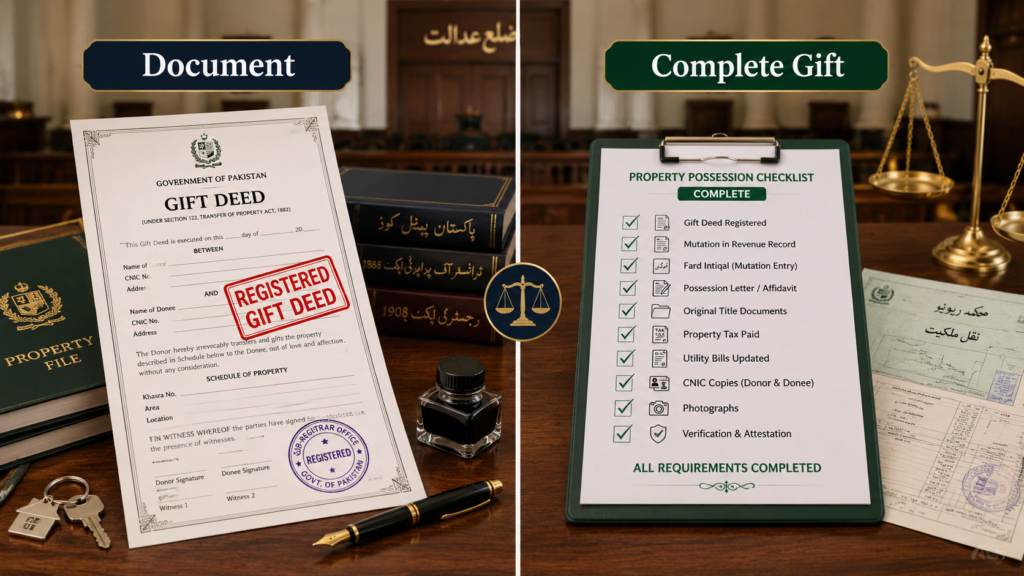 difference between gift deed and valid gift in Pakistan
