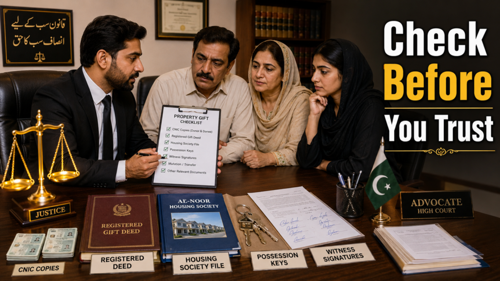 Property gift checklist under Property Law in Pakistan Property Law in Pakistan checklist before trusting property gift