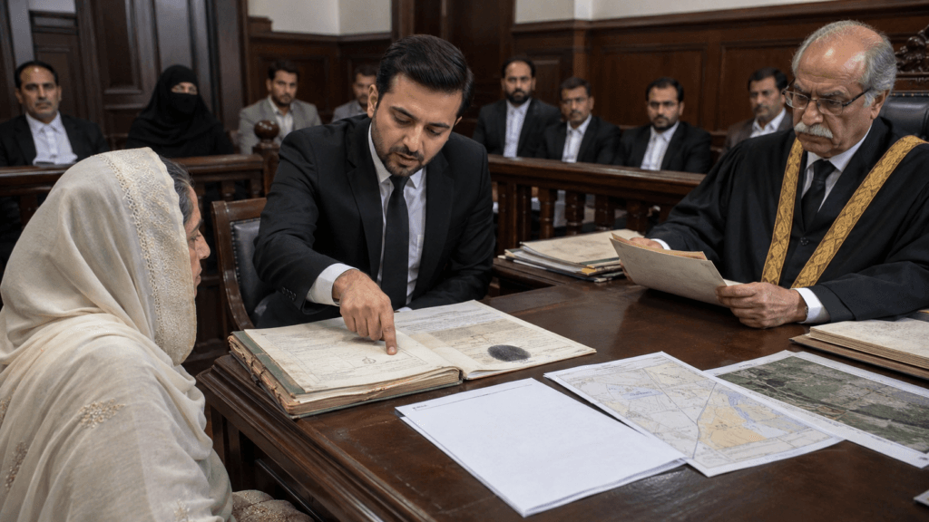 Fraudulent Gift Mutation Challenged Before Civil Court Elderly parda nasheen woman challenging a fraudulent gift mutation in Pakistan