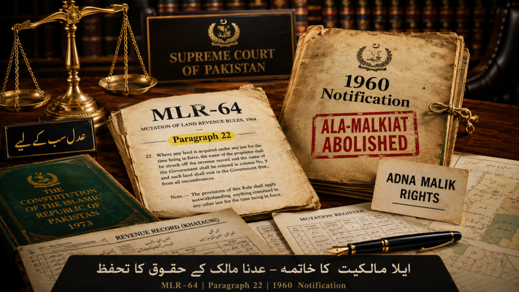 MLR 64 and 1960 Notification in Shamilat land law in Pakistan