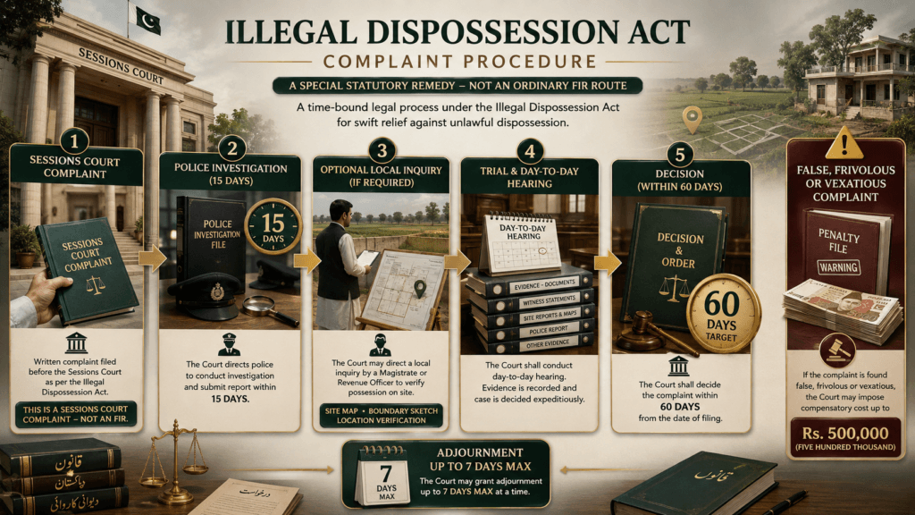 Illegal Dispossession Act Complaint Procedure and Timelines Illegal dispossession complaint procedure in Sessions Court Pakistan