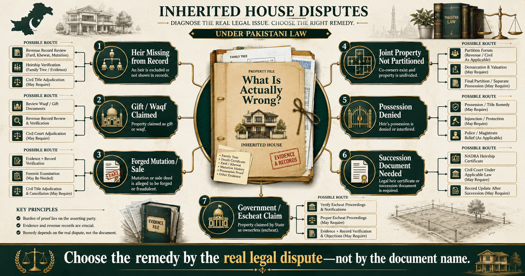 Property Inheritance Dispute — Find the Correct Legal Route Property Inheritance dispute decision tree for mutation, gift, partition, succession, possession and escheat claims
