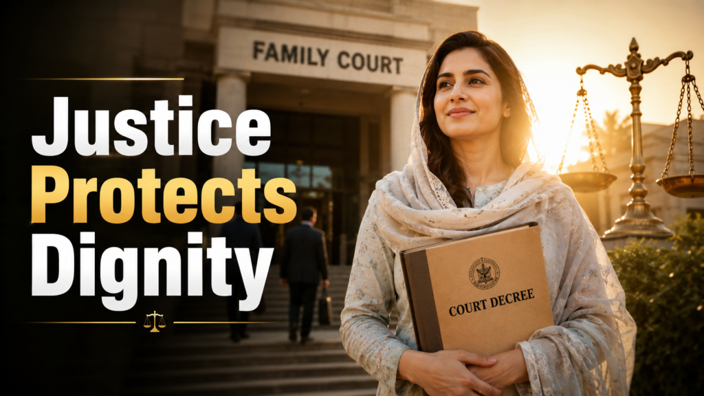 Woman leaving court after Khula decree in Pakistan