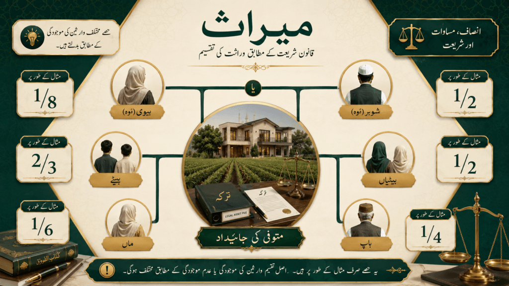 Inheritance shares of widow husband sons daughters and parents in Pakistan