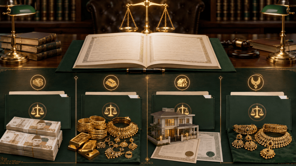 Nikahnama Dower and Dowry Rights Nikahnama separating cash dower, gold dower, house share and dowry articles
