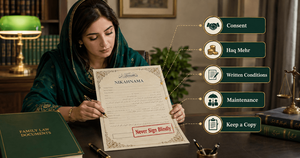 Female Marriage and Nikahnama Rights Pakistan Female rights in marriage including consent, Haq Mehr and Nikahnama protections in Pakistan