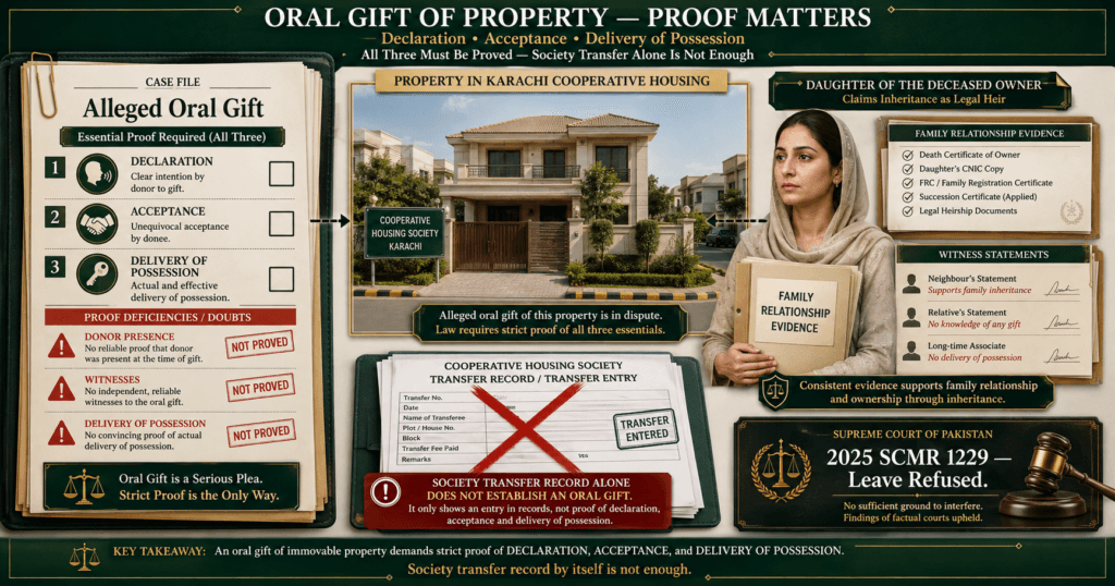 Property Law in Pakistan – Why the Gift Failed in 2025 SCMR 1229 Property Law in Pakistan Supreme Court gift judgment 2025 SCMR 1229