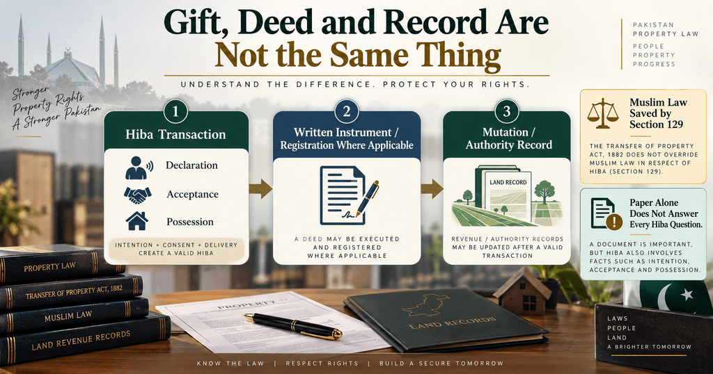 Hiba Transaction vs Gift Deed vs Mutation Gift Deed Law in Pakistan Hiba declaration acceptance possession explained