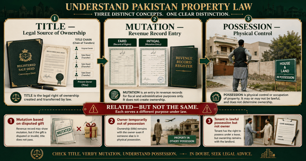 Property Law in Pakistan – Title Mutation and Possession Explained Property Law in Pakistan title mutation and possession comparison