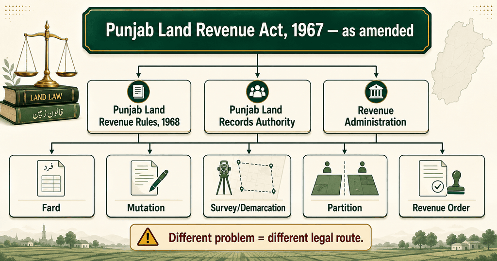 Punjab Land Revenue Legal Framework Punjab land revenue Act Rules PLRA and revenue authority structure
