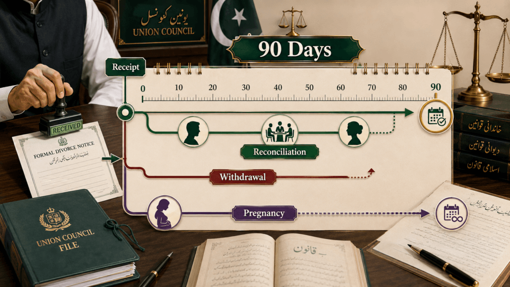 90-Day Talaq Rule in Pakistan Explained 90-day rule timeline for Divorce Procedure in Pakistan after delivery of talaq notice