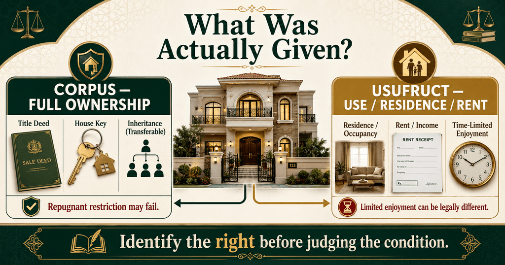 Corpus versus usufruct in Conditional Gift in Muslim Law