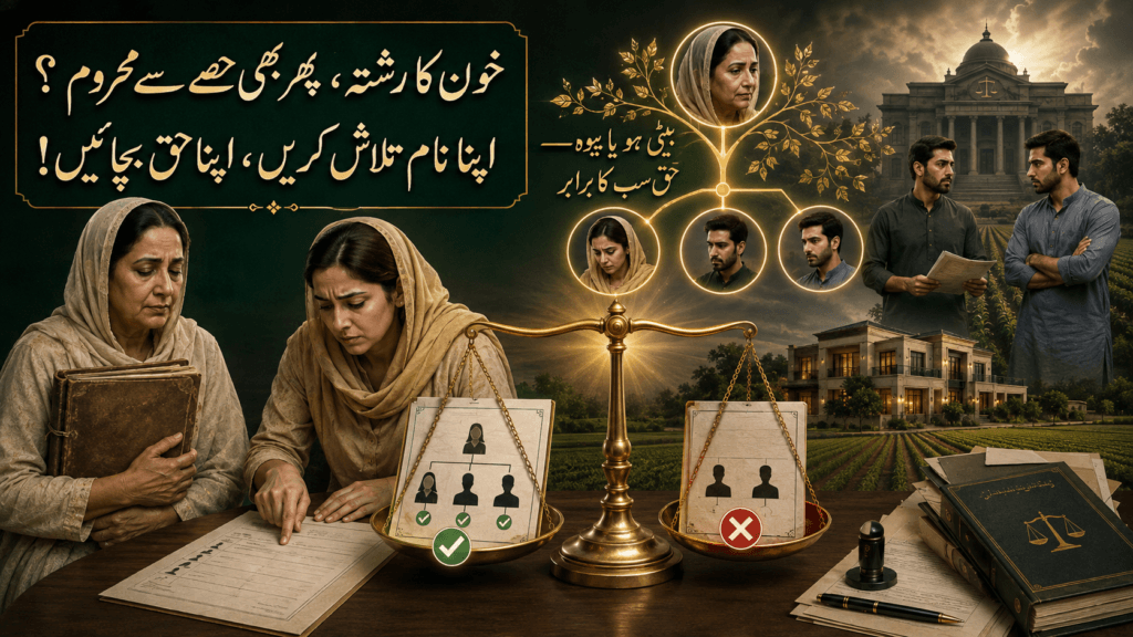 Legal heirs in Pakistan law showing widow, sons, daughters and inheritance property shares