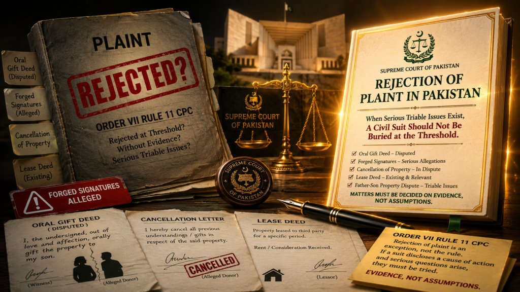 rejection of plaint in Pakistan Supreme Court civil suit judgment