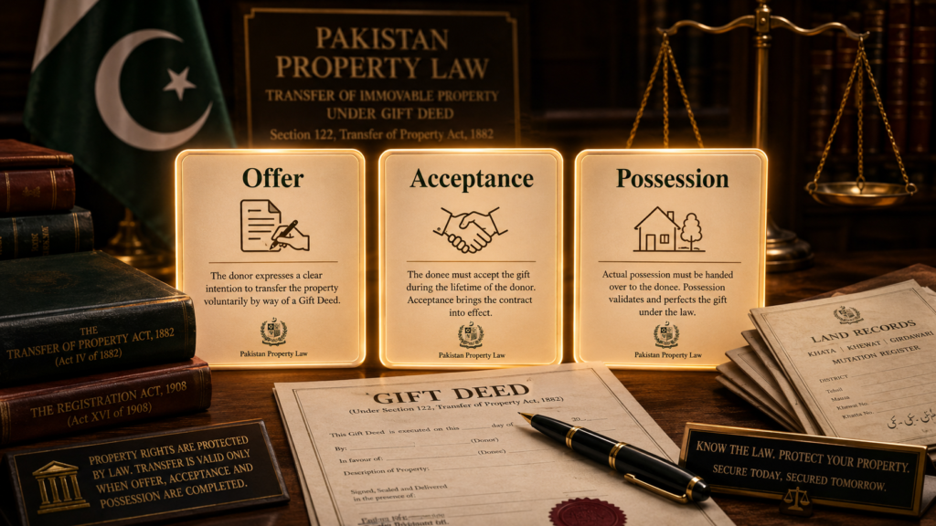 Valid gift in Pakistan requires offer acceptance and possession
