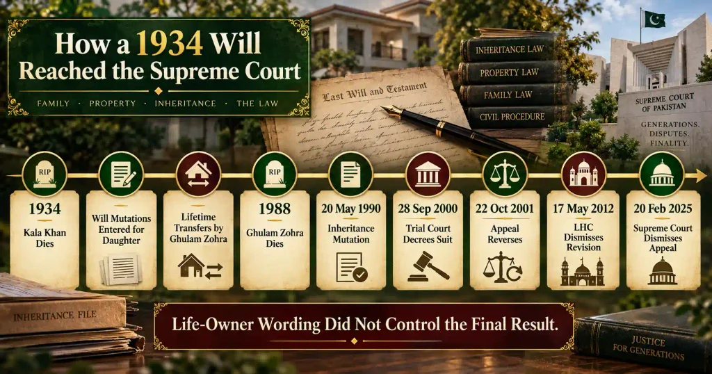 2025 SCMR 1673 timeline from 1934 will to Supreme Court inheritance ruling