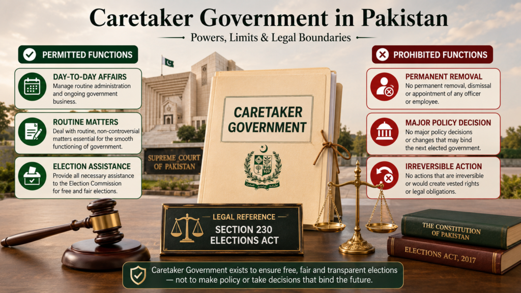 Caretaker Government Limits Pakistan Caretaker Government powers and limits under Elections Act 2017