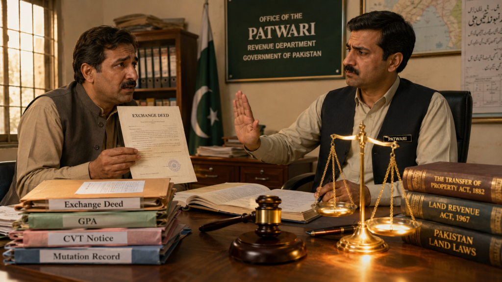 Exchange Deed and Fard Malkiat Refusal Exchange Deed and refused Fard Malkiat due to CVT objection