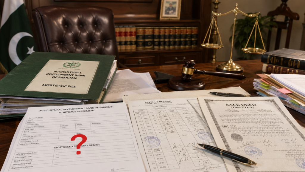 Mortgage Record in Fake Sale Deed Case Fake Sale Deed in Pakistan with mortgage record and bank documents