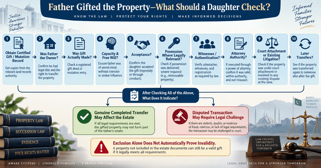 Gift mutation evidence checklist for daughter share in father property in Pakistan
