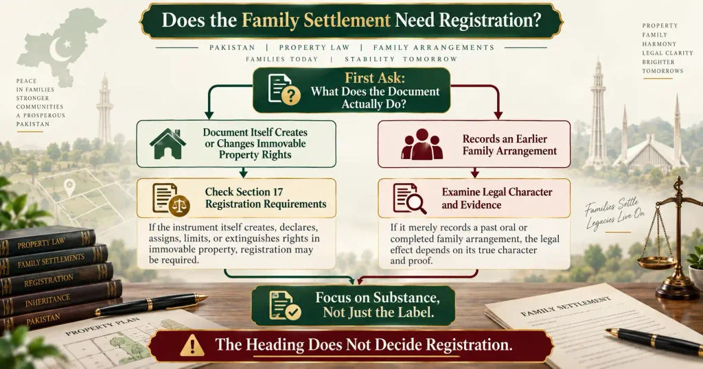 Family settlement registration test under section 17 of Registration Act Pakistan