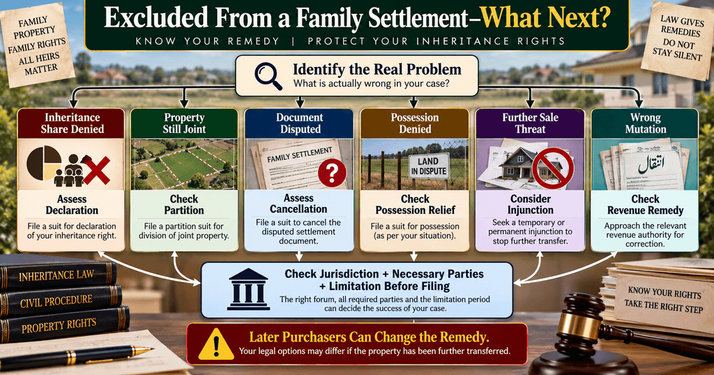 Family settlement remedy tree for partition declaration cancellation and injunction