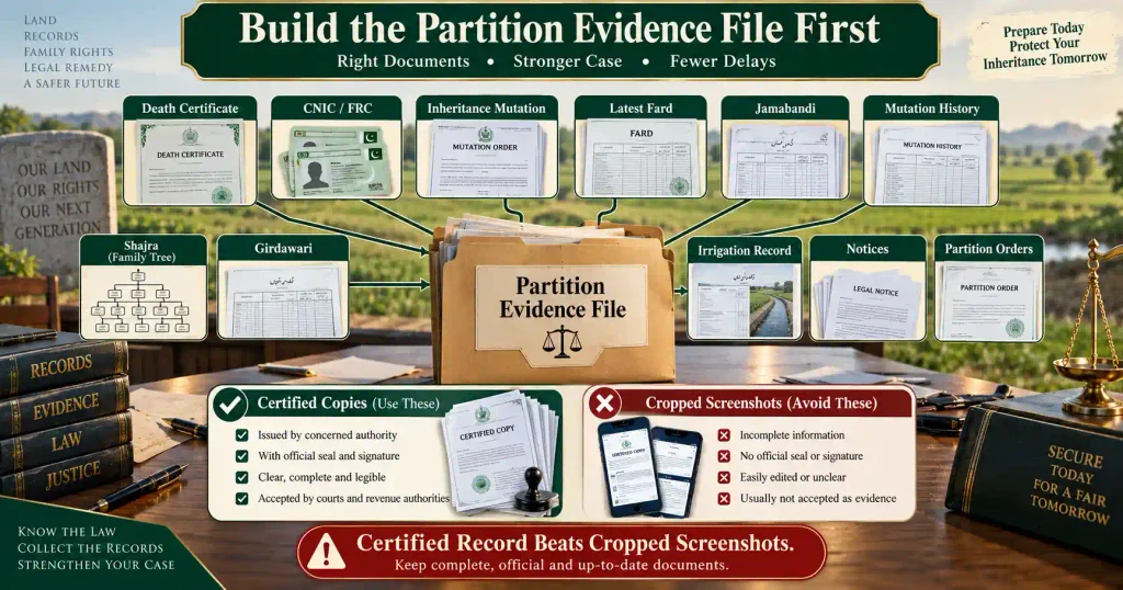 Evidence checklist for partition of inherited agricultural land in Punjab
