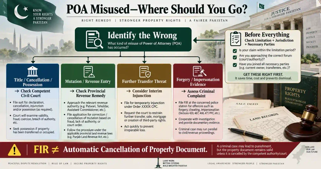 Remedy decision tree for power of attorney misuse and property dispute