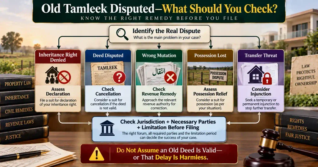 Tamleek dispute remedy tree for declaration cancellation possession and limitation