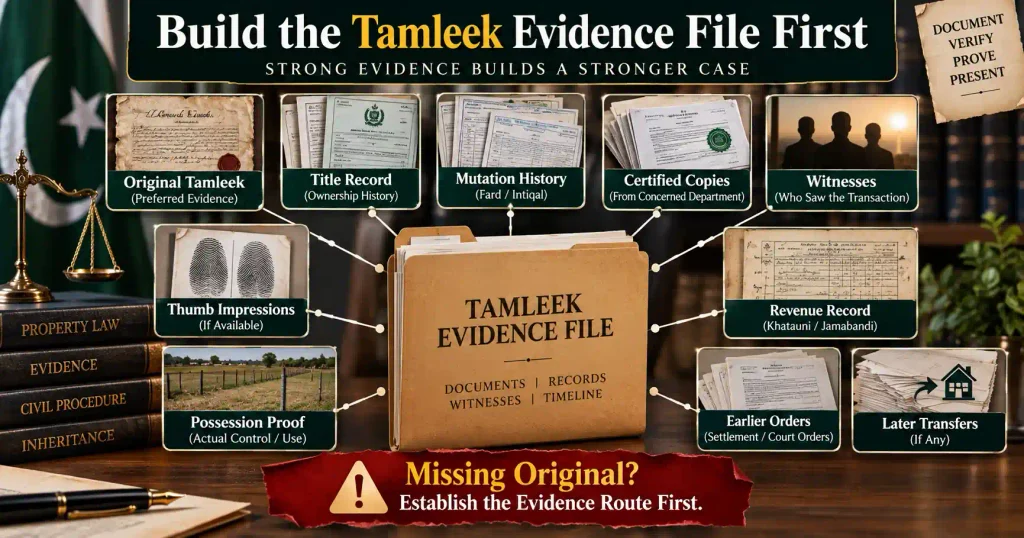 Tamleek evidence file with original deed mutation witnesses and possession proof