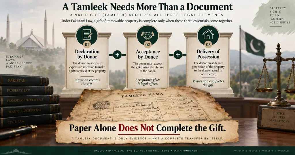 Tamleek Law in Pakistan gift requirements of declaration acceptance and possession