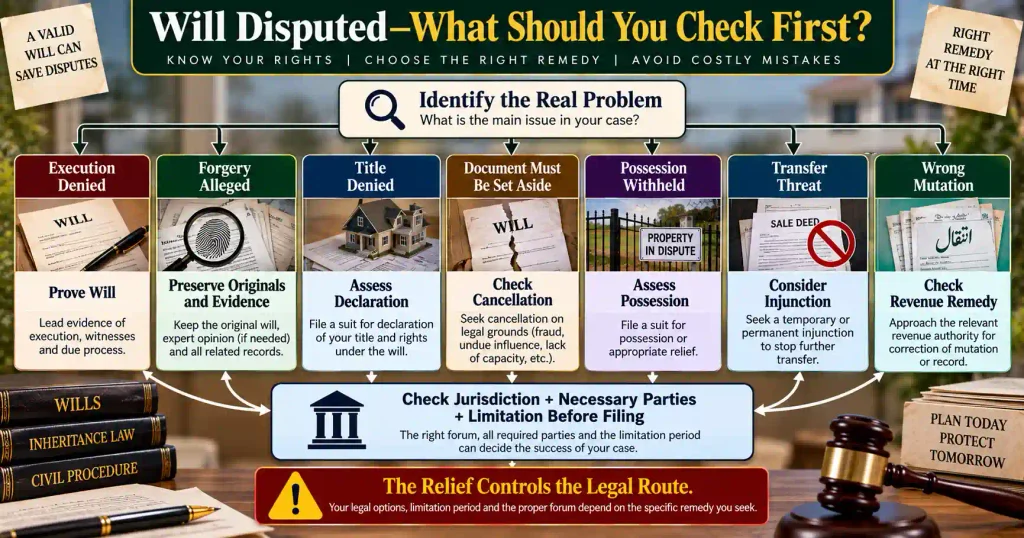 Will dispute remedy tree for proof cancellation declaration possession and mutation