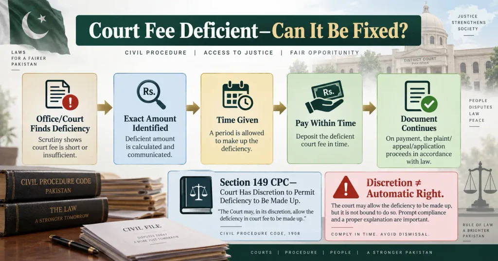 Section 149 CPC flow for curing deficient court fee in a Pakistani civil case
