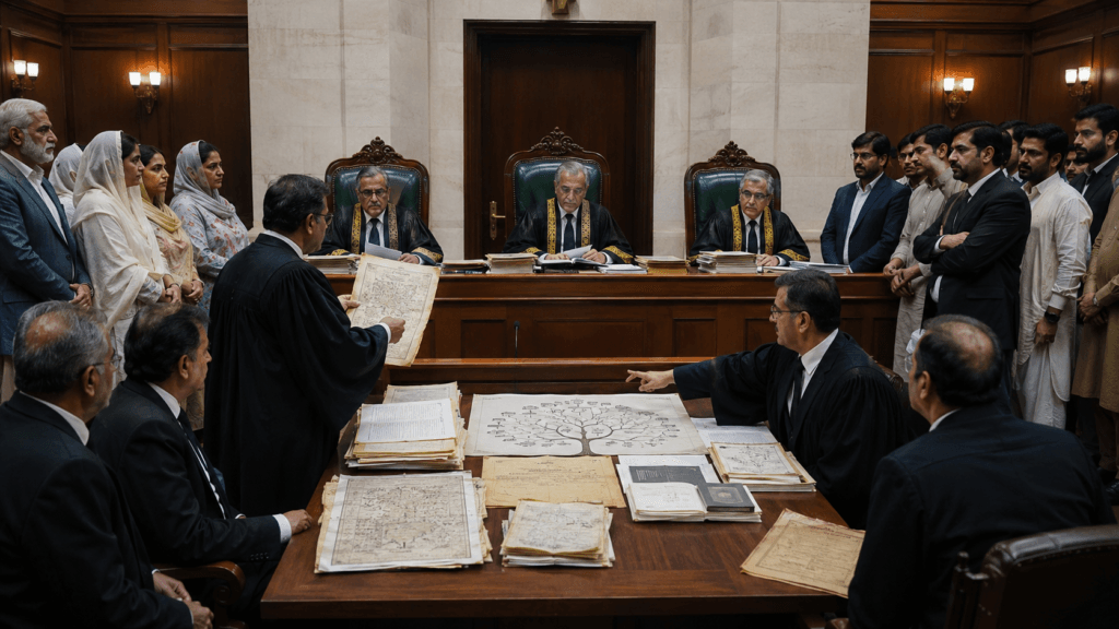 Lawyers arguing a delayed inheritance property dispute before the Supreme Court