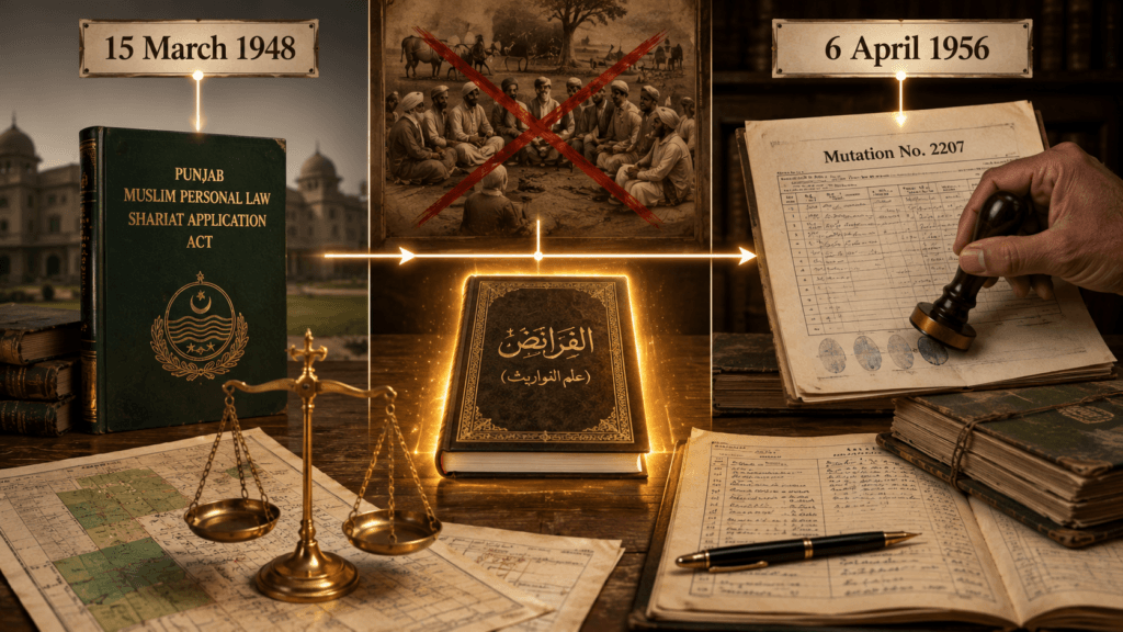 Legal timeline comparing the 1948 cut-off date with the 1956 inheritance mutation