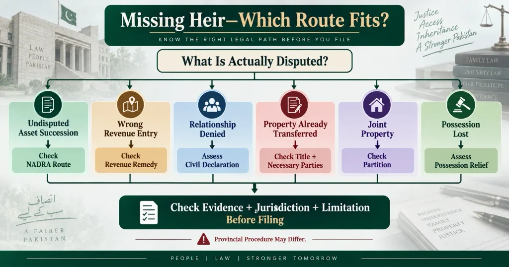 Decision tree for disputed legal heir relationship forum and inheritance remedy