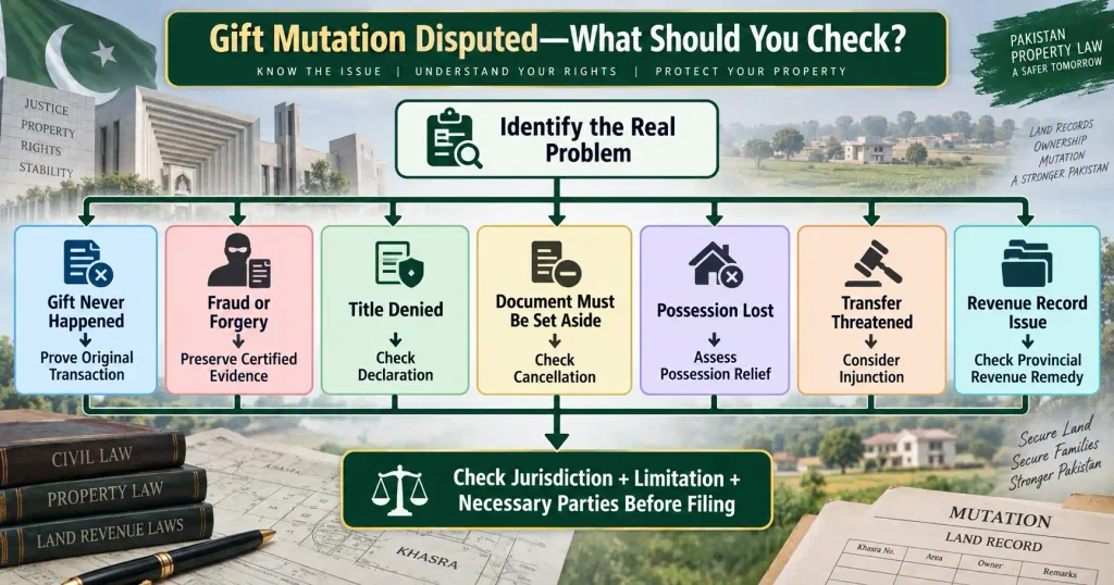 Gift mutation dispute decision tree for evidence relief and jurisdiction