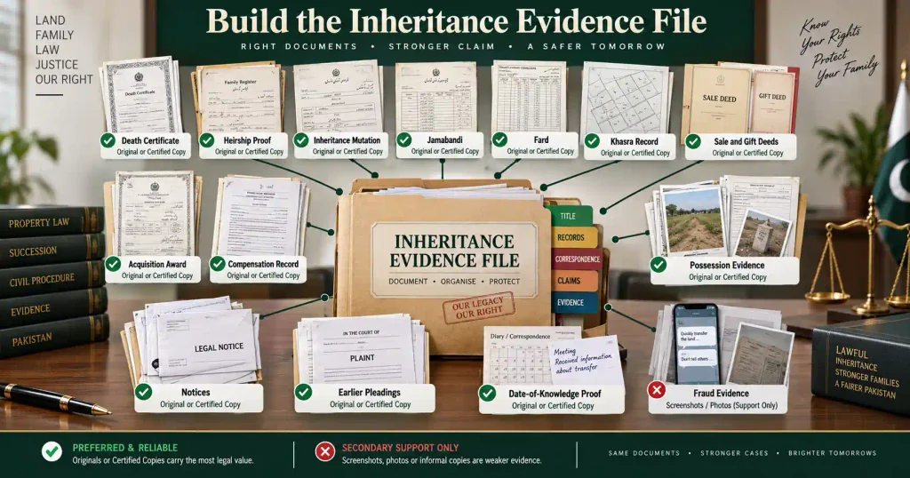 Inheritance dispute evidence file with mutation deeds possession and knowledge proof