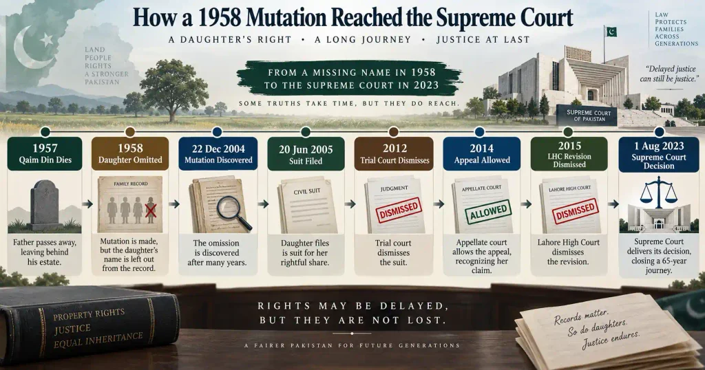 2023 SCMR 1928 inheritance mutation case timeline from 1957 to 2023