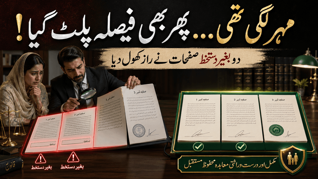 Court warning about a notarial seal and unsigned pages Notary Public seal on a Pakistani inheritance document with two unsigned pages