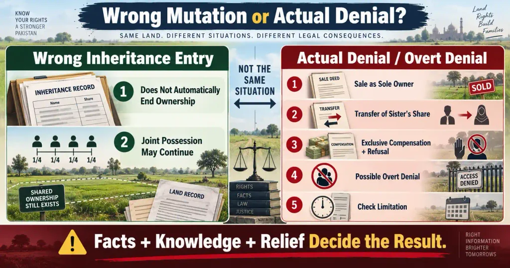 Wrong inheritance mutation compared with actual denial of a co-sharer legal right