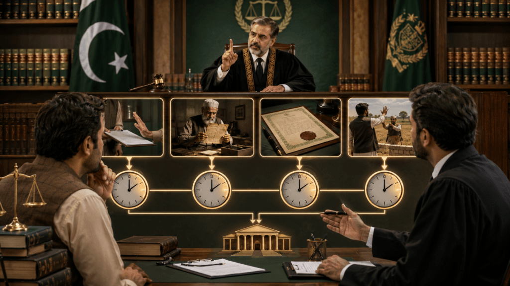 Legal timeline showing when the limitation begins from the refusal of knowledge registration, or dispossession