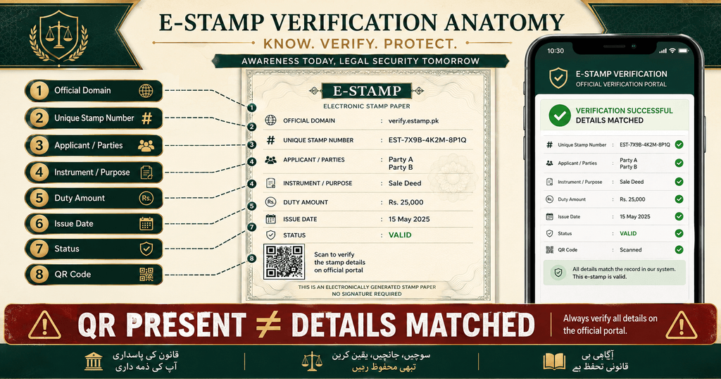  E stamp paper verification checklist for QR number names amount purpose and status