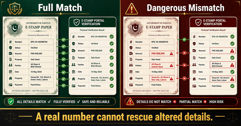 E stamp verification full match versus dangerous mismatch