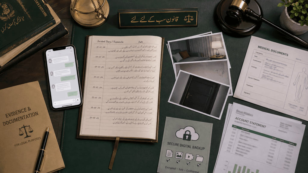 Evidence for a domestic violence complaint in Pakistan
