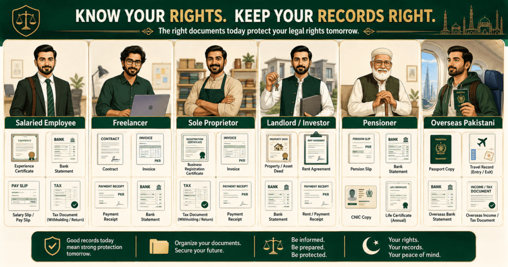 Document checklist for salaried people freelancers businesses landlords pensioners and overseas Pakistanis
